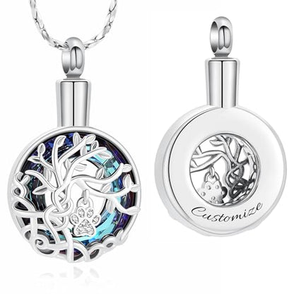 Imrsanl Tree of Life Urn Necklace for Ashes Paw Print Circle of Life Cremation Jewelry Keepsake Pendant Memorial Pet Ashes Holder for Women Men - color: Customize
