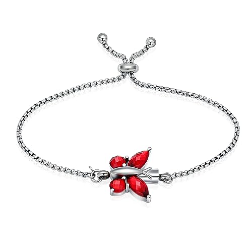 constantlife Crystal Butterfly Cremation Bracelet for Ashes for Women Stainless Steel Pendant Urn Keepsake Adjustable Wristband Bangle Memorial Jewelry Gift - color: Red