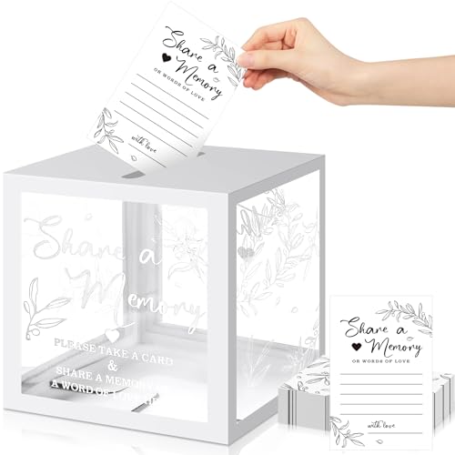 Pajean 50 Pcs Greenery Share a Memory Card, Celebration of Life Cards Box - color: White