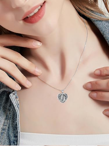 Personalized Heart Locket Necklace That Holds Pictures 925 Sterling Silver Custom Photo Lockets Necklaces Jewelry Gifts for Family Women Lover - color: Father and daughter, style: Locket Only