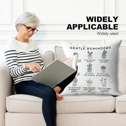 Gentle Reminders Plant Mental Health Pillow Cover 18x18 Double-Sided - color: Gentle Reminders