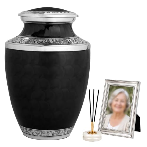 Alpha Living Home Urns for Human Ashes Adult Female and Male 200+ Cubic Inches, Decorative Burial Urn, Funeral Cremation Urns for Women and Men, Handcrafted Urn for Ashes Adult 10" Black Silver - color: Black, size: Hand Engraved