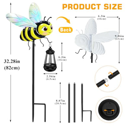 Solar Garden Light Outdoor, Waterproof Metal Bee Stake with Lantern 2 Pack | Solar Bee Lantern with Warm Glow, Waterproof Metal Yard Art for Garden, Patio and Lawn, Gift for Women and Mom - color: Bee 2 pack