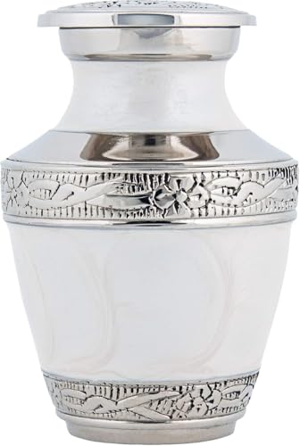 BOLD & DIVINE Small Heavenly Peace Pearl White Keepsake Urns |for Human Ashes | Handcrafted | 3" Tall Mini Urn Set of 4 with Individual Velvet Bags - size: Heavenly Peace Pearl White Mini Urns Set of 4