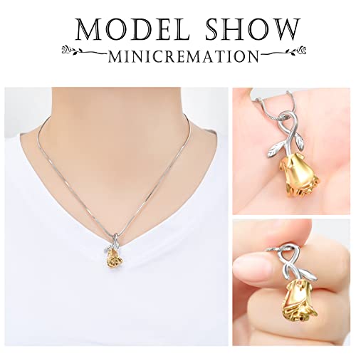 Rose Flower Cremation Urn Necklace for Ashes Stainless Steel Memorial Cremation Ash Jewelry Keepsake Pendant Necklace for Women Girl - color: Gold