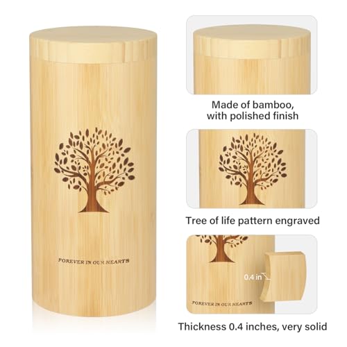 Large Urns for Human Ashes with Screw On Lid,Bamboo Cremation Urns for Ashes Adult Male Female Men Women,Large Scattering Tubes with Tree of Life Pattern,5.1 * 11 Inches,with Velvet Bag - size: Large urn with threaded lid