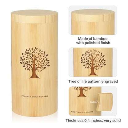 Large Urns for Human Ashes with Screw On Lid,Bamboo Cremation Urns for Ashes Adult Male Female Men Women,Large Scattering Tubes with Tree of Life Pattern,5.1 * 11 Inches,with Velvet Bag - size: Large urn with threaded lid