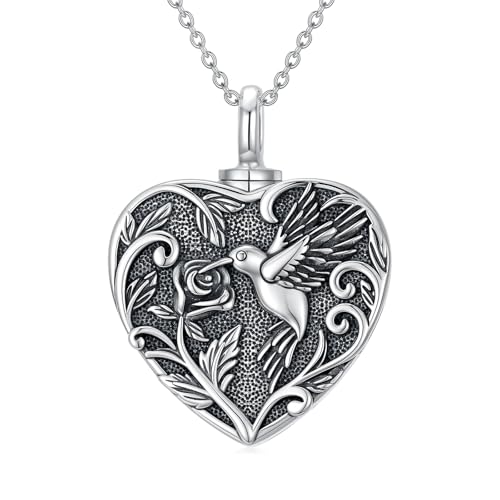Tree of Life Urn Necklace for Ashes, S925 Sterling Silver Hummingbird/Cross/Love Heart Pendant Cremation Jewelry with Funnel Filler Memorial Keepsake Gifts for Women Men - color: Hummingbird Urn Necklace
