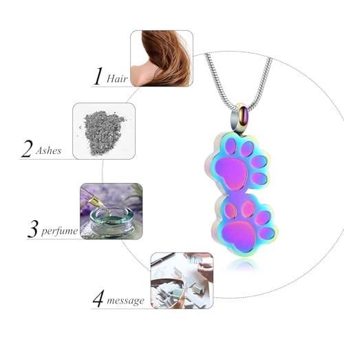 Pet Urns For Dogs/Cats - Pet Ashes Necklace - Paw Print Urn Necklace with Mini Keepsake Urn Memorial Ash Jewelry - color: Colorful-2