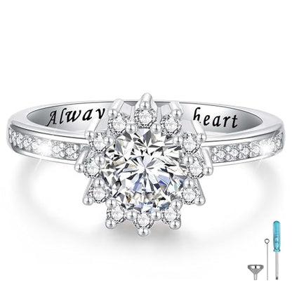 925 Sterling Silver Urn Rings for Ashes for Women - Sunflower Ash Ring Cubic Zirconia Memorial Keepsake Cremation Jewelry Gifts for Loss of a Loved One - style: Sunflower