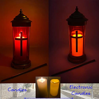 Cemetery Memorial Lights for Loved Ones - Grave Decor with Cross Candle Lights - style: Light B1