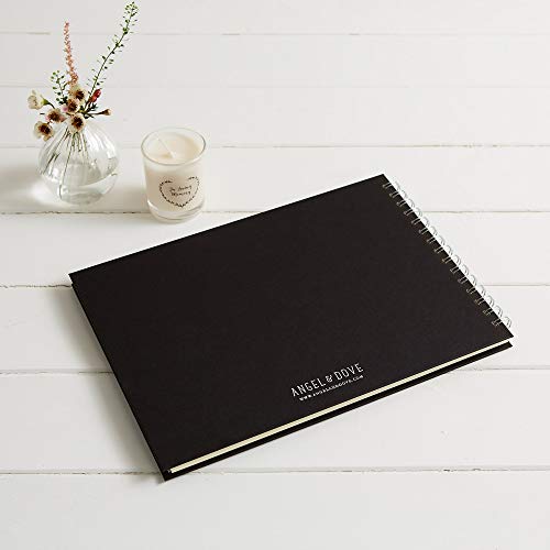 ANGEL & DOVE Funeral Guest Book - Black Textured Covers - 12 x 8 - for Condolence, Memorial, Keepsake