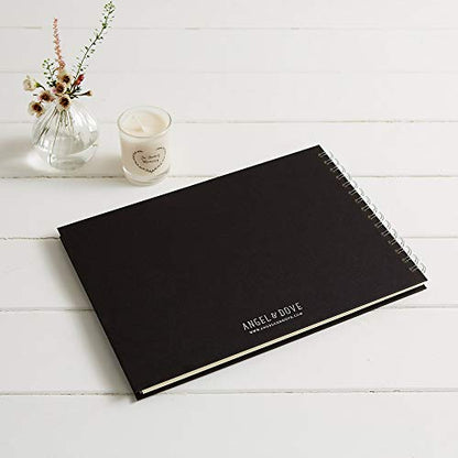 ANGEL & DOVE Funeral Guest Book - Black Textured Covers - 12 x 8 - for Condolence, Memorial, Keepsake