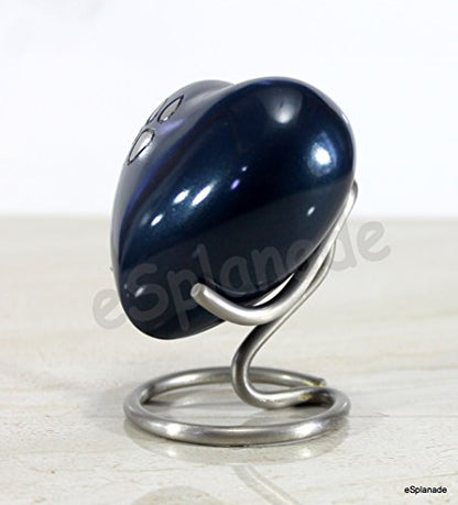 eSplanade Brass Mini Cremation Heart-Shaped Keepsake Memorial Jar Pot Container | Small Urn for Funeral Ashes Burial | Paws Engraved Metal Keepsake with Stand | Dark Blue - 2.75" Inches