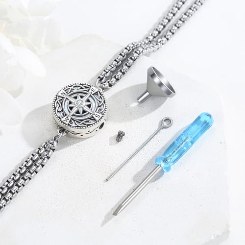 TUGHRA Ashes Bracelet for Women Urn Bracelet for Ashes 925 Sterling Silver Cremation Jewelry Memorial Gifts Keepsake Bracelet - style: Ashes Bracelet-coin-compass-white opal