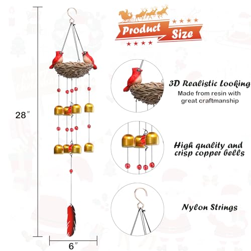 Taman Cardinal Wind Chimes, Metal Bells Windchimes Outdoor Garden Gifts | 27.5 Inch Cardinal Wind Chimes for Outside, 9 Bronze Bells, Soothing Sounds, Cardinal Garden Decor, Gifts for Women - size: Cardinal