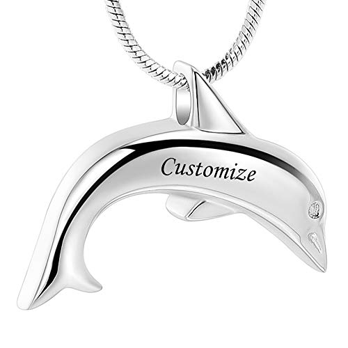 Minicremation Dolphin Shape Cremation Jewelry Necklace for Ashes Stainless Steel Ashes Holder Memorial Jewelry Keepsake Urn Pendant +fill kit - color: Customize
