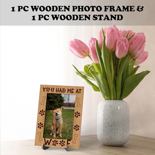 Dog Picture Frame, You Had Me At Woof - Wooden Tabletop Photo Frame With Stand, Dog Lover Gifts, Best Dog Ever Gifts, Pet Memorial Gifts, New Puppy Gifts, A22 - color: Rustic