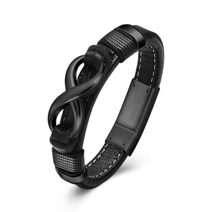 Urn Bracelet for Ashes With Leather Cremation Bracelet Stainless Steel Keepsake Cuff Bangle for Men Gifts With Funnel Kit & Bag - color: Black-22cm