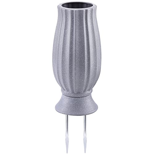 Cemetery Vase with Metal Spike for Artificial Flower Grave Decorations - color: Grey Granite
