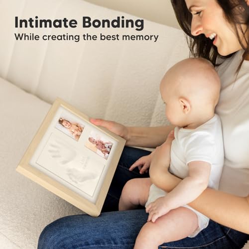 Baby Hand and Footprint Kit,Quick Dry Clay Baby Footprint Kit (Ash Wood) | Pets Paw Kit, Newborn Keepsake Picture Frame for Boys, Girls, Personalized New Mom Gifts for Shower & Registry, Grandparents - color: Ash Wood