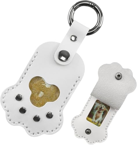 Pet Memorial Keychain,Dog Hair Keychain, Handmade Full Grain Leather Paw Shape Keychain for Dog Cat Hair Keepsake, Holds Fur & Photo, Personalized Memorial Gift for Pet Loss (White) - color: Ivory White