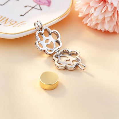 Pet Paw Urn Locket for Ashes Stainless Steel Cremation Jewelry for Dog/Cat Memorial Urn Necklace with Mini Casket Funeral Jewelry - color: Silver-Gold