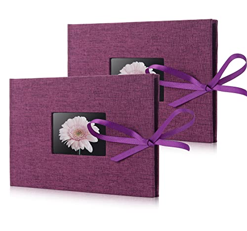 2 Pack Small Photo Album 4x6, Picture Album, Picture Book, Mini Brag Book | Ribbon Closure, Linen Fabric Cover, Front Window, Sturdy Binding, Acid-free, PVC free, Artwork Weddings Family Boudoir - color: Purple, size: 12 Pockets/2PK