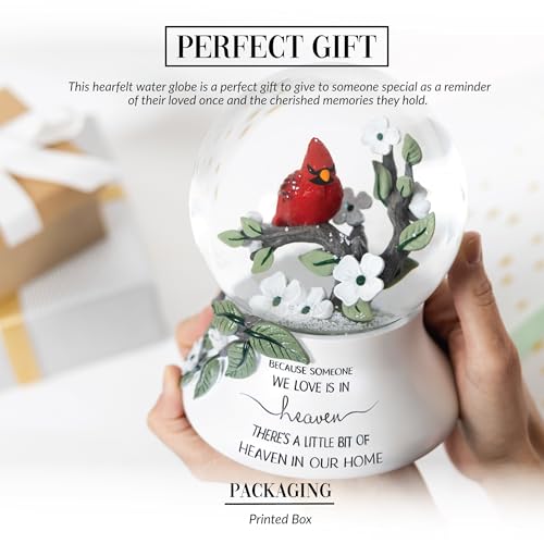 Pavilion Gift Company - Because Someone We Love is in Heaven There's A Little Bit of Heaven in Our Home - Cardinal LED Lit 120mm Musical Water Globe Memorial in Memory Bereavement Loss of Loved One