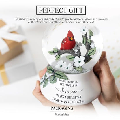 Pavilion Gift Company - Because Someone We Love is in Heaven There's A Little Bit of Heaven in Our Home - Cardinal LED Lit 120mm Musical Water Globe Memorial in Memory Bereavement Loss of Loved One