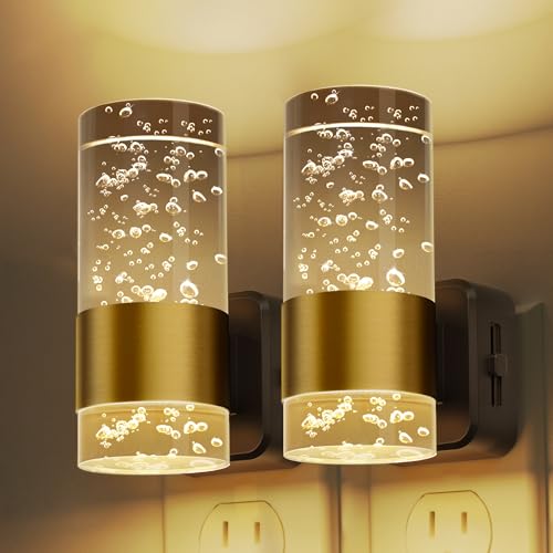 L LOHAS LED Night Lights Plug into Wall, 3000K Acrylic Night Light,2 Pack | Dimmable Nightlight with 0-100 LM Adjustable Brightness, Plug in Night Light with Dusk to Dawn Sensor, for Bathroom Hallway - color: Gold Ring-3000K Gradient, size: 2 Pack