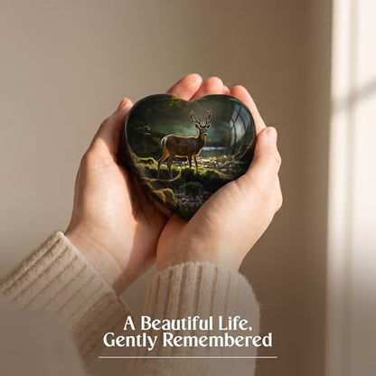 Deer Keepsake Heart Cremation Urn for Human Ashes – Small Aluminum Memorial Burial Urn for Men & Women, Rustic Decorative Home Display - Small Keepsake Heart - size: Small Heart