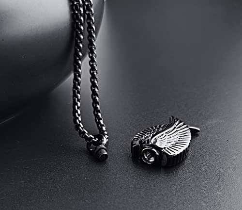 YOUFENG Fishing Hook Urn Necklace for Ashes Stainless Steel Cremation Jewelry Always in My Heart Ashes Necklaces Memorial Keepsake for Men - color: Black Angel-Wing