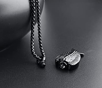 YOUFENG Fishing Hook Urn Necklace for Ashes Stainless Steel Cremation Jewelry Always in My Heart Ashes Necklaces Memorial Keepsake for Men - color: Black Angel-Wing