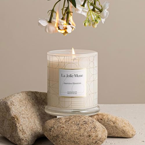 LA JOLIE MUSE Jasmine Floral Scented Candles for Home, Natural Soy 70 Hrs | Luxury White Jar Candle, Clean Non Toxic, Decorative Candle for Candle Warmer, Gifts for Women & Mom, Floral Engaged Candles