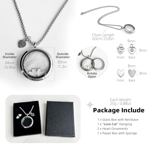 Cat Fur Keepsake Necklace, Ashes Hair Memory Urn with Charm, Glass Circle Memorial Pendant Necklace, Pet Cremation Memorial Jewelry for Women Men, Vial Necklace for Ashes