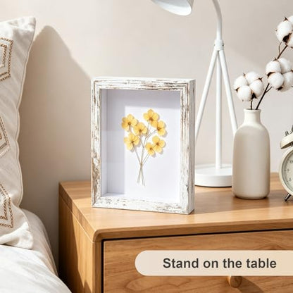 2 Pack Shadow Box Frame 11"x 14" Wood Deep Shadow Boxes Display Cases, Dried Flowers, Photos, Handicrafts Picture Frames for Wall Hanging Tabletop (Distressed White, 11"x 14") - color: Distressed White, size: 11"x 14"