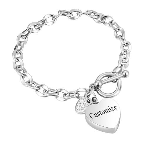 abooxiu Lock Urn Bracelet for Ashes - Crystal Heart Cremation Bracelet - Stainless Steel Memorial Ash Holder for Men Women - Silver - style: Engraved-Heart