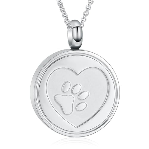 Hearbeingt Tree of Life Cremation Jewelry Paw Print Urn Necklace for Ashes - color: B-Silver