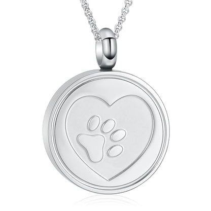 Hearbeingt Tree of Life Cremation Jewelry Paw Print Urn Necklace for Ashes - color: B-Silver