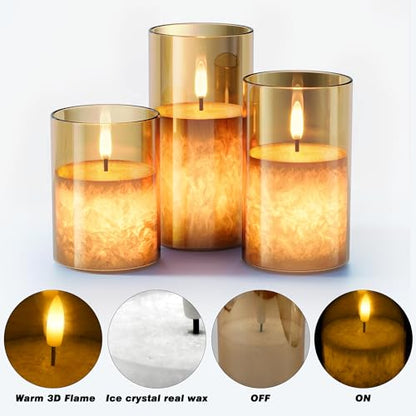 Battery Operated Flameless Candles with Remote & Timer, Gold Glass 3Pack - color: Gold