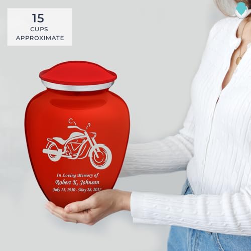 Adult Personalized Motorcycle Cremation Urns for Human Ashes I Large Bright Red Funeral Urn for Men and Women I 200 lbs - color: Bright Red
