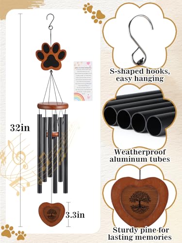 Dog Memorial Wind Chimes Gifts with Photo Frame - 32in Sympathy Gift for Loss of Dog, Pet Memorial Gifts for Dogs Passing Away Bereavement