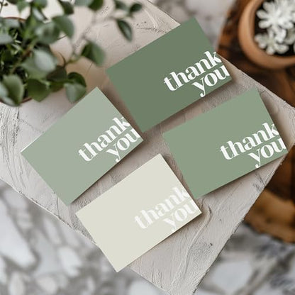 Thank You Cards with Envelopes Bulk Pack of 40 - Green Thank You Cards Set | 5 x 3.5 Inches with Matching Stickers & Envelopes, For Business, Baby Shower, Wedding, Small Business, Graduation, Funeral - color: Green