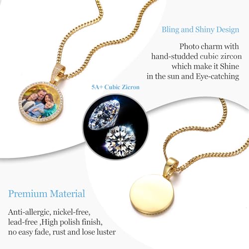 YIMERAIRE Customized Picture Necklace Personalized Circle Chain - color: 01 Circle Pendant(Gold)+Cuban Chain 0171