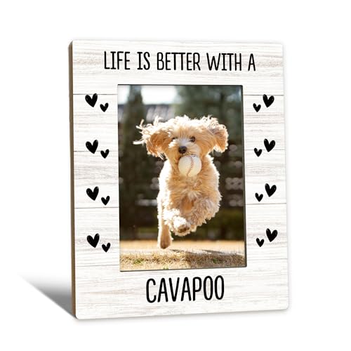 Gifts for Cavapoo Lovers Dog Picture Frame 5x7, CavapooGifts Photo Frame, Dog Frames, Life is Better With A Cavapoo Dogs Wooden Picture Photo Frames for Desk Home Room Decor - color: cavapoo