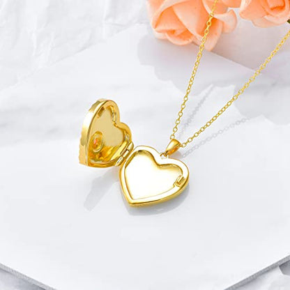 SOULMEET 10K 14K 18K Solid Gold Personalized Sunflower/Starburst/Cross/Rose/Lotus/Butterfly/Turtle/Celtic/Bee Heart Locket Necklace That Holds Picture Gift Choice - style: B2-Starburst gold locket only