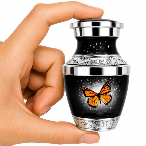 Monarch Butterfly Keepsake Urn for Human Ashes Adult Female or Male – Small Cremation Urn for Men & Women, Sharing Memorial Urn, A Symbol of Hope, Transformation and Remembrance - color: Black, size: Small Keepsake