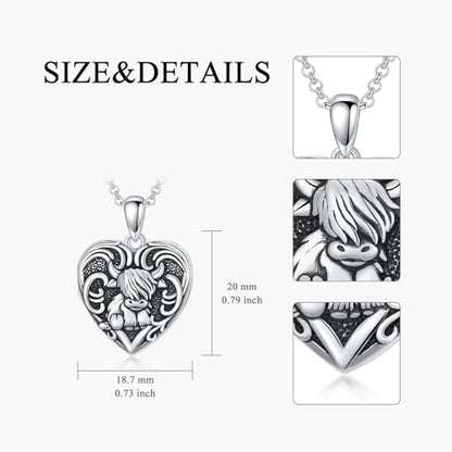 Heart Locket Necklace 925 Sterling Silver Custom Photo Pendant That Holds Pictures Memorial Jewelry Gifts for Women Mom Daughter - color: Highland Cow, style: 1-no custom