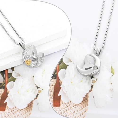 XSMZB Hummingbird Urn Necklace for Ashes of Loved One Rose Flower Moon Cremation Jewelry Ashes Holder Keepsake Pendant for Women Men - color: Silver-Gold